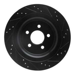 Ford Mustang Brake Rotor (1) - Rear Left - R1 Concepts - Drilled & Slotted - Black - `15-`23